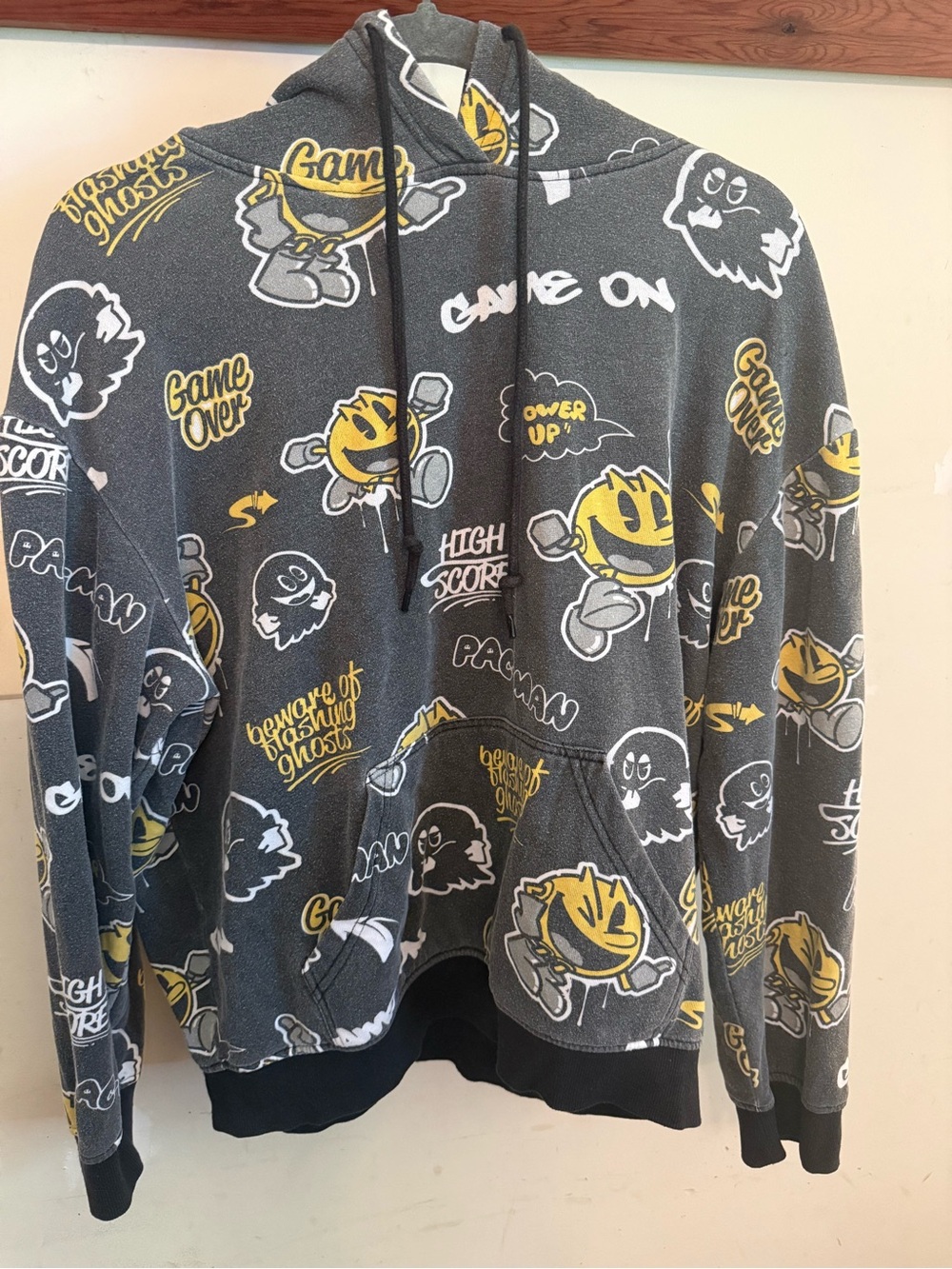 Pac-Man Graphic Hoodie in Gray and Yellow C-Life Group ltd